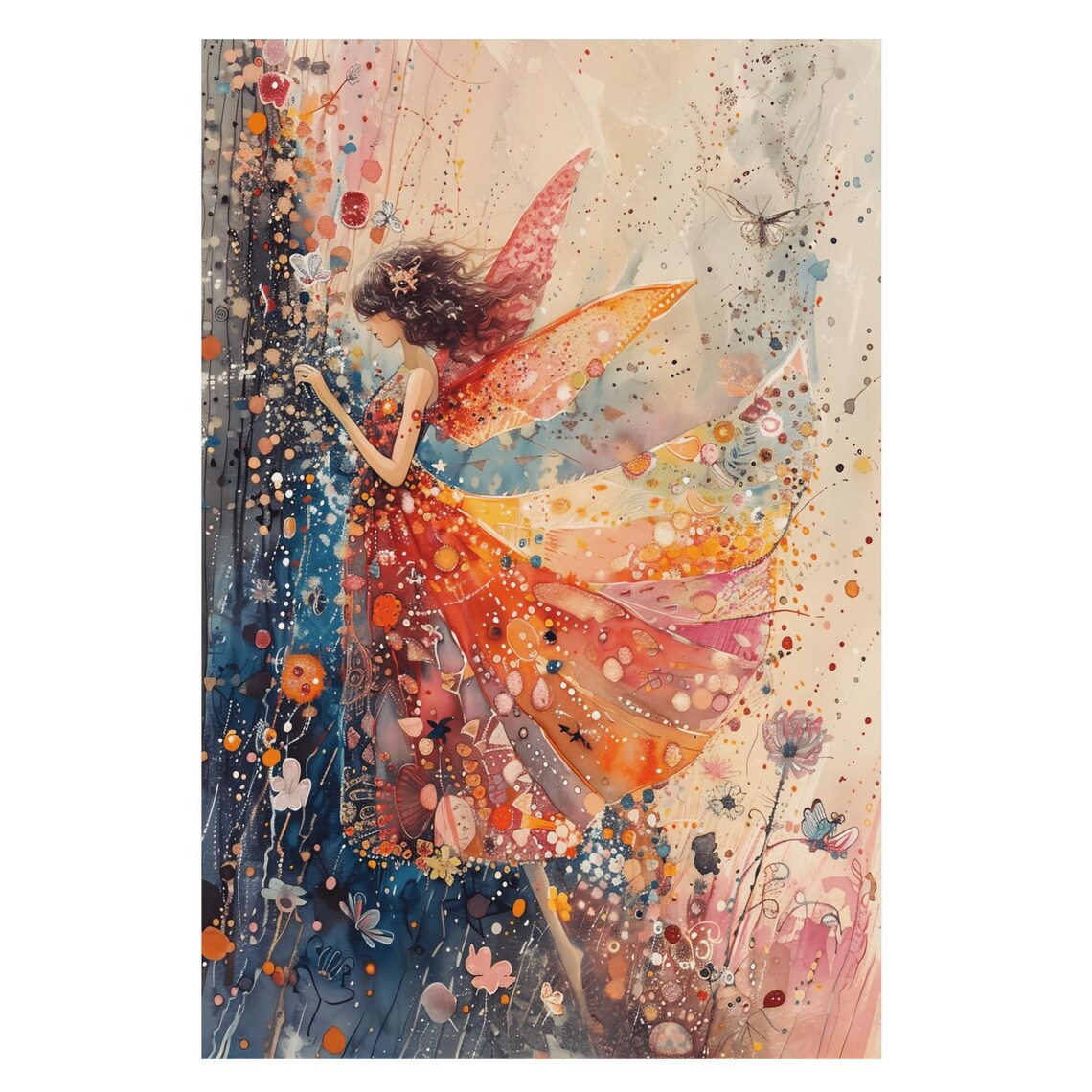 Wildflower Fairy Watercolor Girl Pink Blossom Meadow Fantasy Poster - Image 3