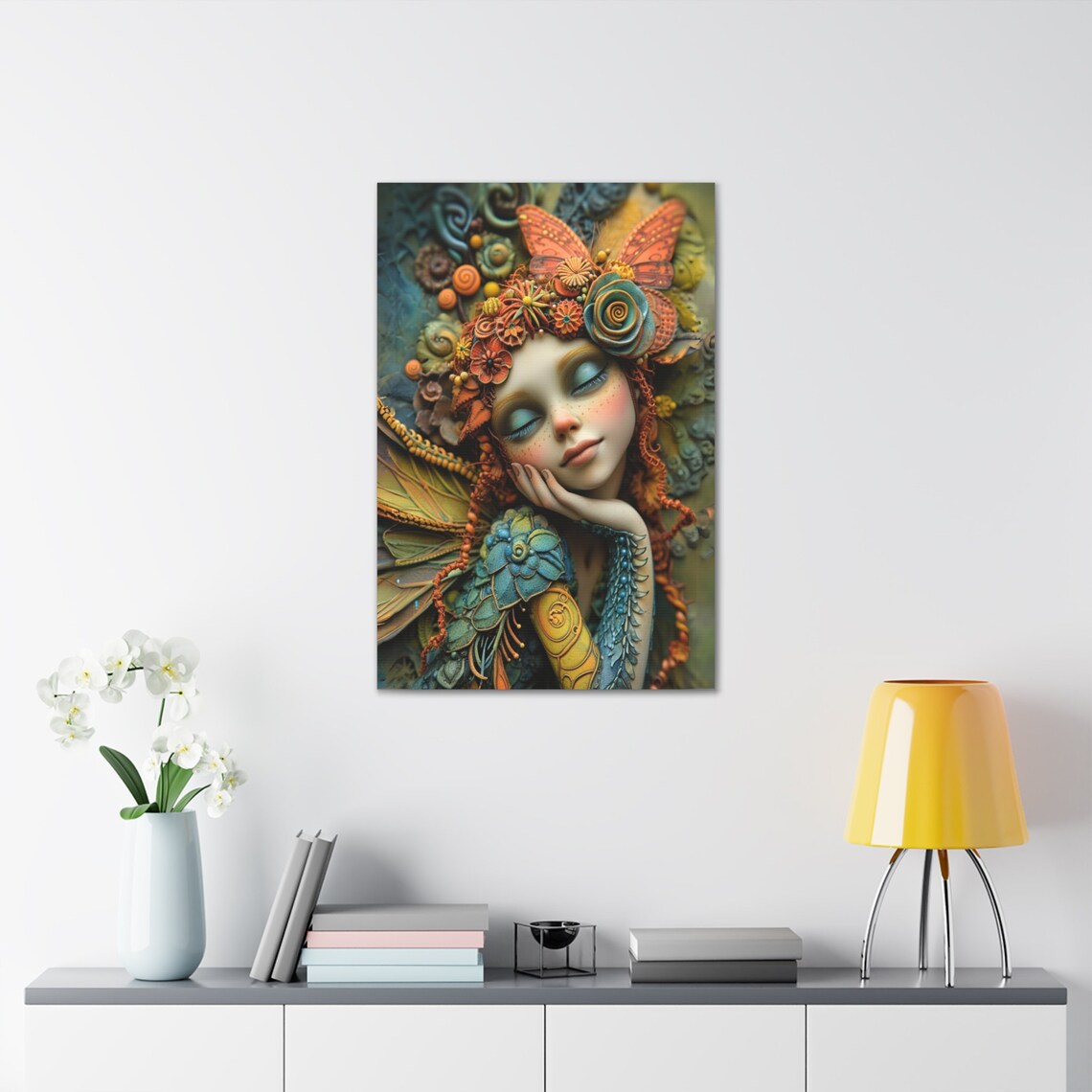 Sleeping Fairy Girl Butterfly Wings Floral Crown Dream Art Poster - Image 2