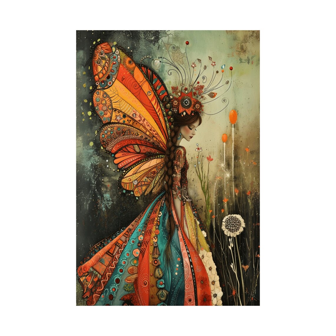 Graceful Fairy With Bright Orange Butterfly Wings at Dawn Poster - Image 4