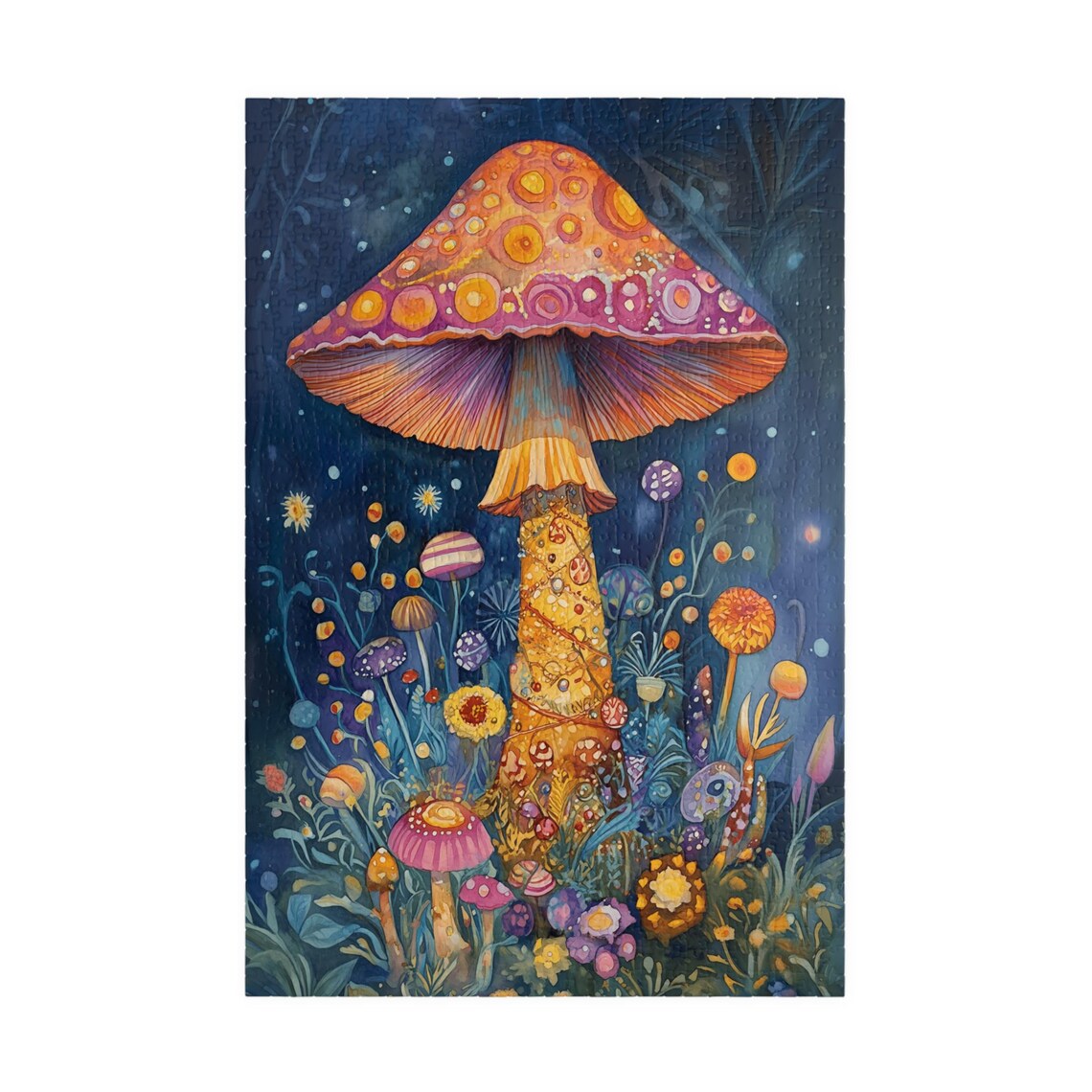 Giant Orange Mushroom Glowing In A Starry Night Wildflower Meadow Poster - Image 3