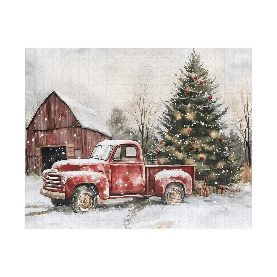 Vintage Red Truck With Christmas Tree by Snowy Barn Winter Poster - Image 2