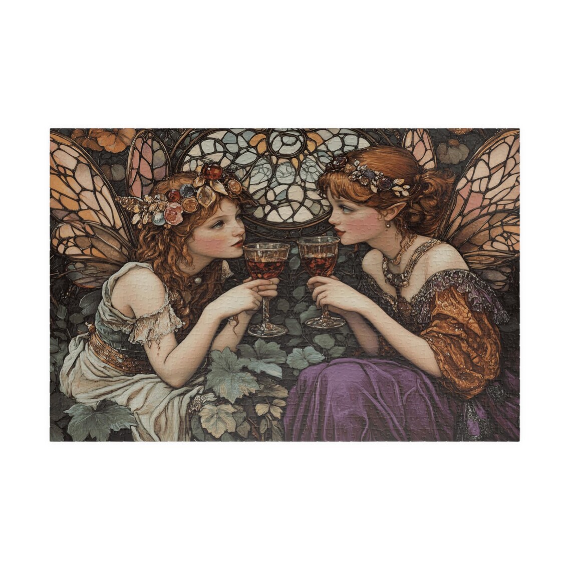 Fairy Friends Toasting Wine Glasses Stained Glass Fantasy Poster - Image 3