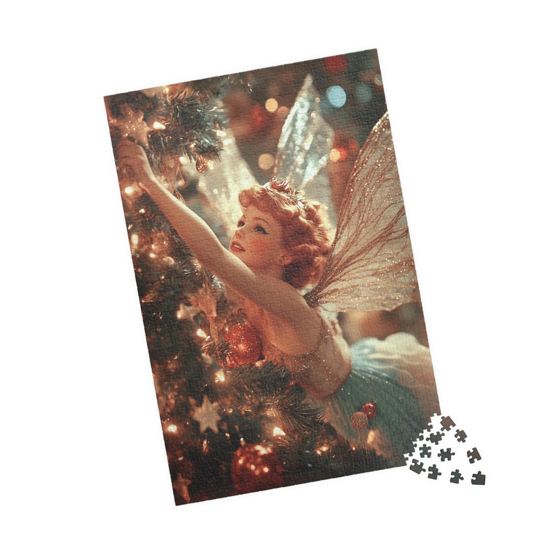 Vintage Fairy Decorating A Christmas Tree With Sparkling Wings Poster - Image 4