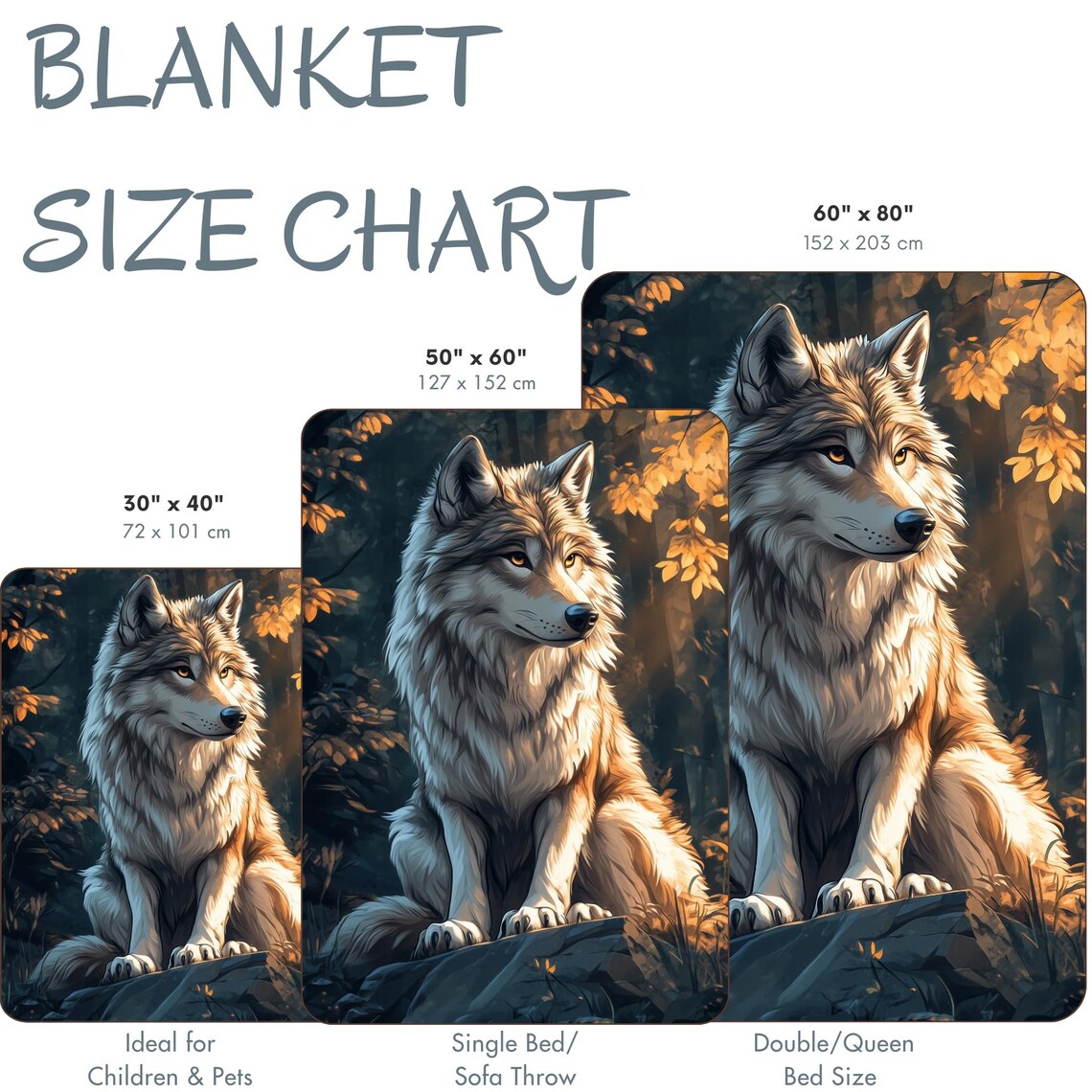 Majestic Wolf Sitting Among Golden Autumn Leaves Portrait Poster - Image 4