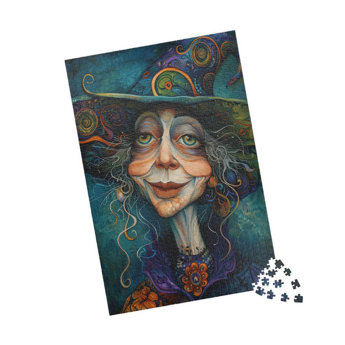 Cheerful Whimsical Witch Portrait In Jewel Tones Artwork Poster - Image 4