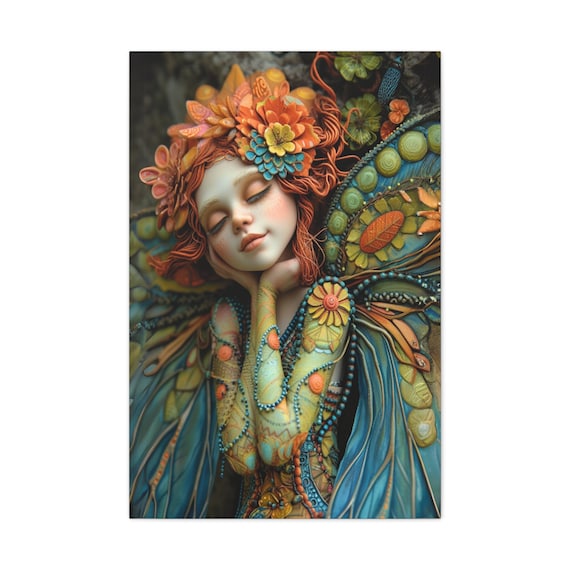 Sleeping Fairy Girl Butterfly Wings Floral Crown Fantasy Poster