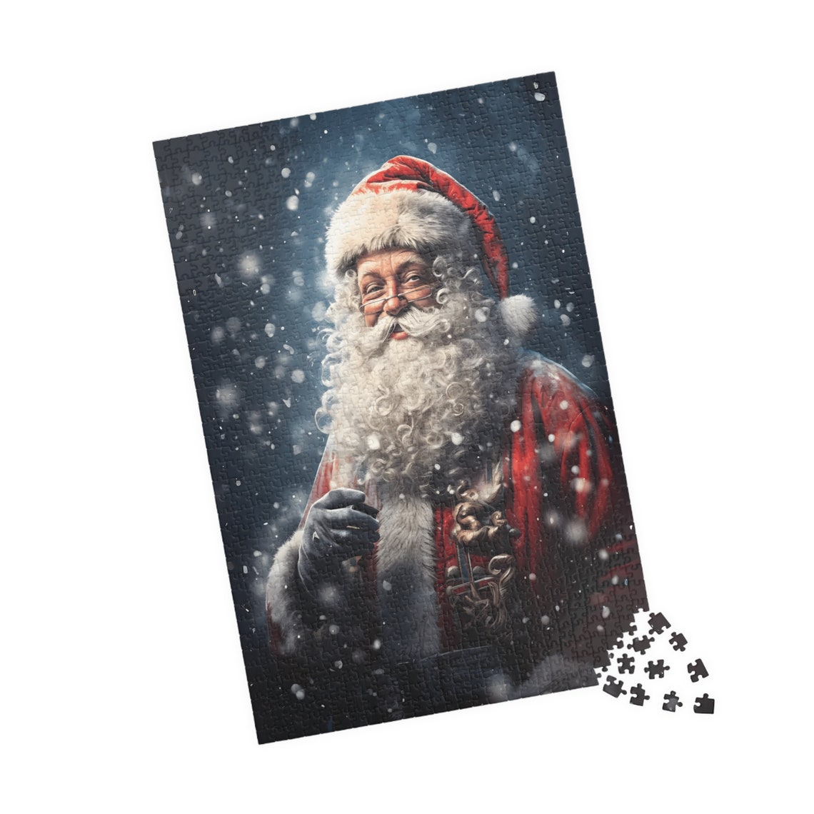 Santa Claus Portrait Smiling In Falling Snow Night Art Poster - Image 4