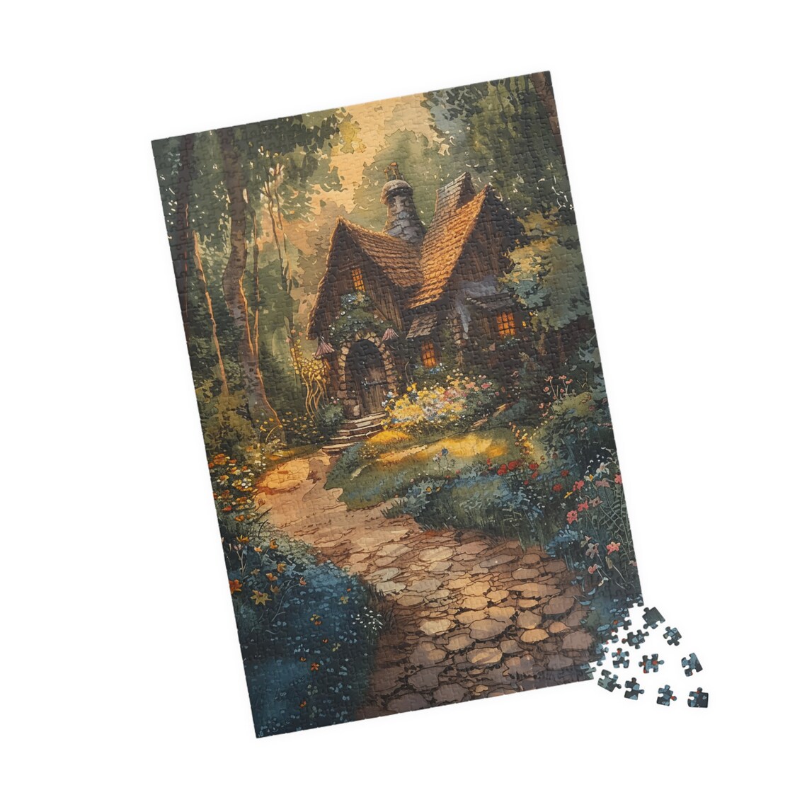 Country Cabin at Twilight in the Woods Watercolor Glow Poster - Image 4