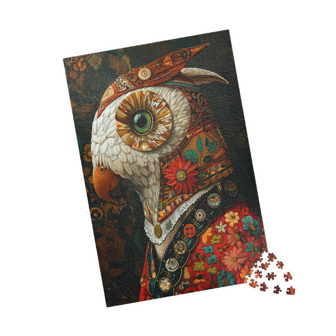 Ornate Mosaic Owl Portrait Colorful Fantasy Jigsaw Puzzle Print - Image 4