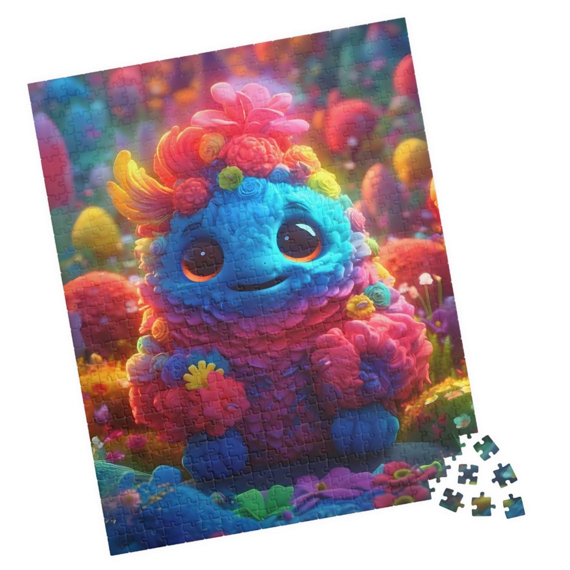 Pixel Smiling Flower Face Fantasy Creature Colorful Garden Poster