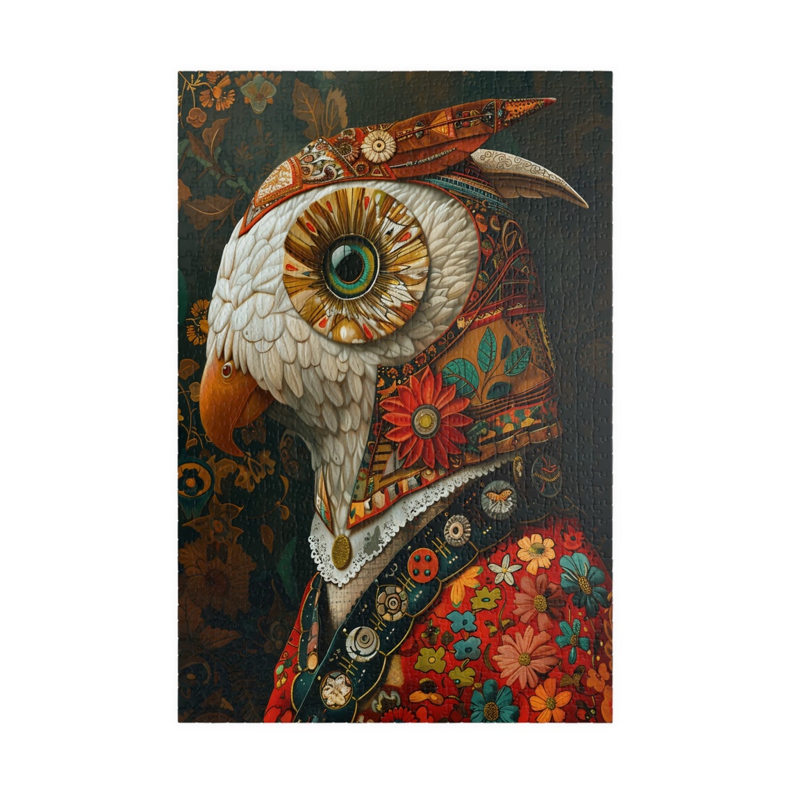 Ornate Mosaic Owl Portrait Colorful Fantasy Jigsaw Puzzle Print - Image 3