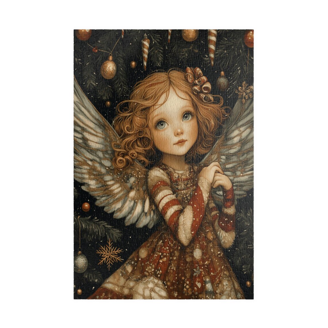 Sweet Christmas Angel Girl With White Wings and Striped Dress Poster - Image 3