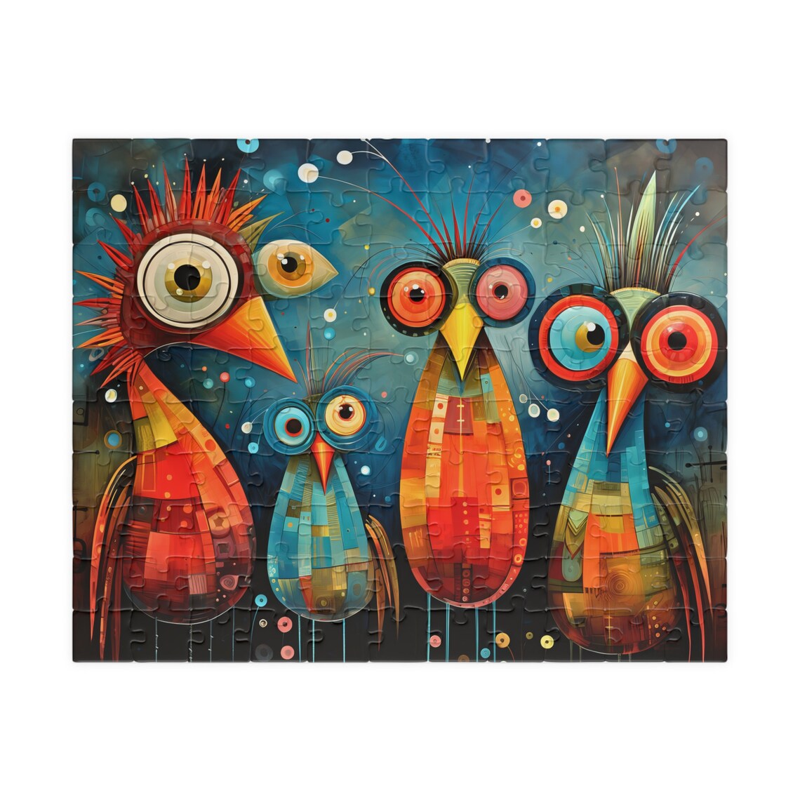 Four Silly Colorful Birds With Huge Googly Eyes Abstract Mosaic Poster - Image 2