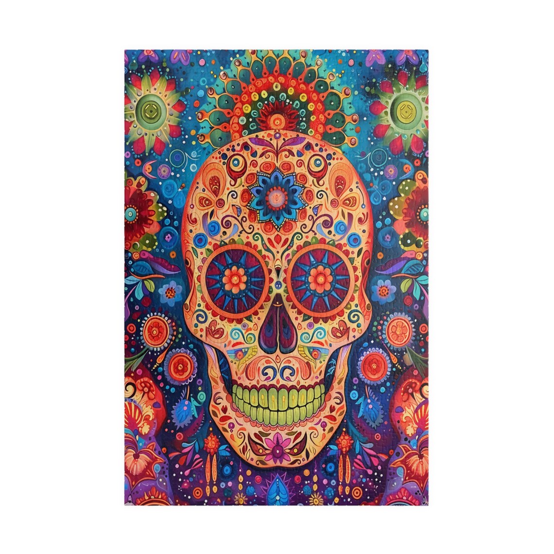 Vibrant Day Of The Dead Sugar Skull Floral Mandala Art Poster - Image 3