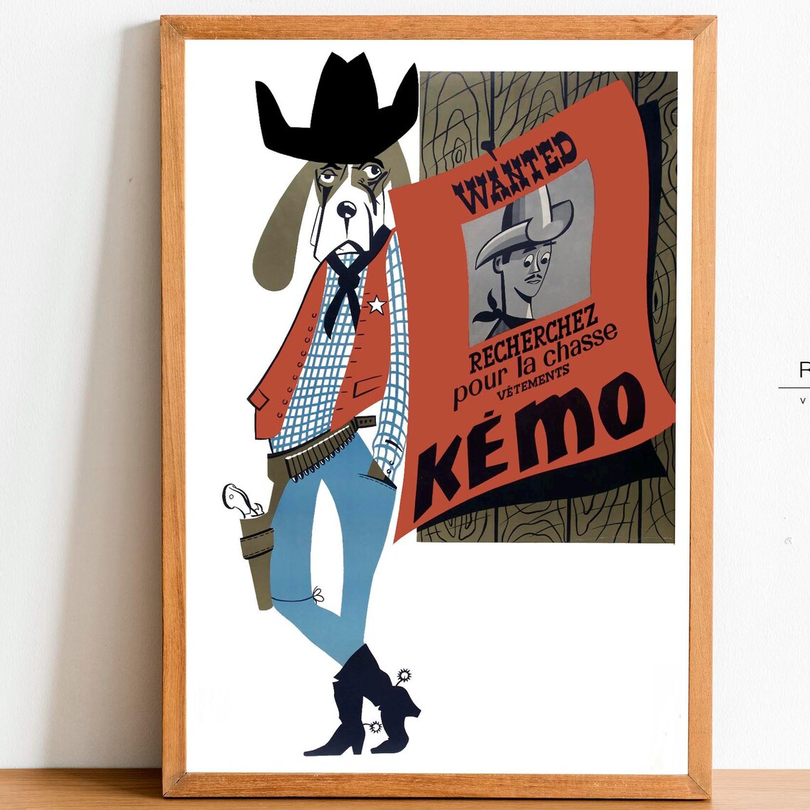 Vintage French Kemo Cowboy Dog Hunting Clothes Advertising Poster