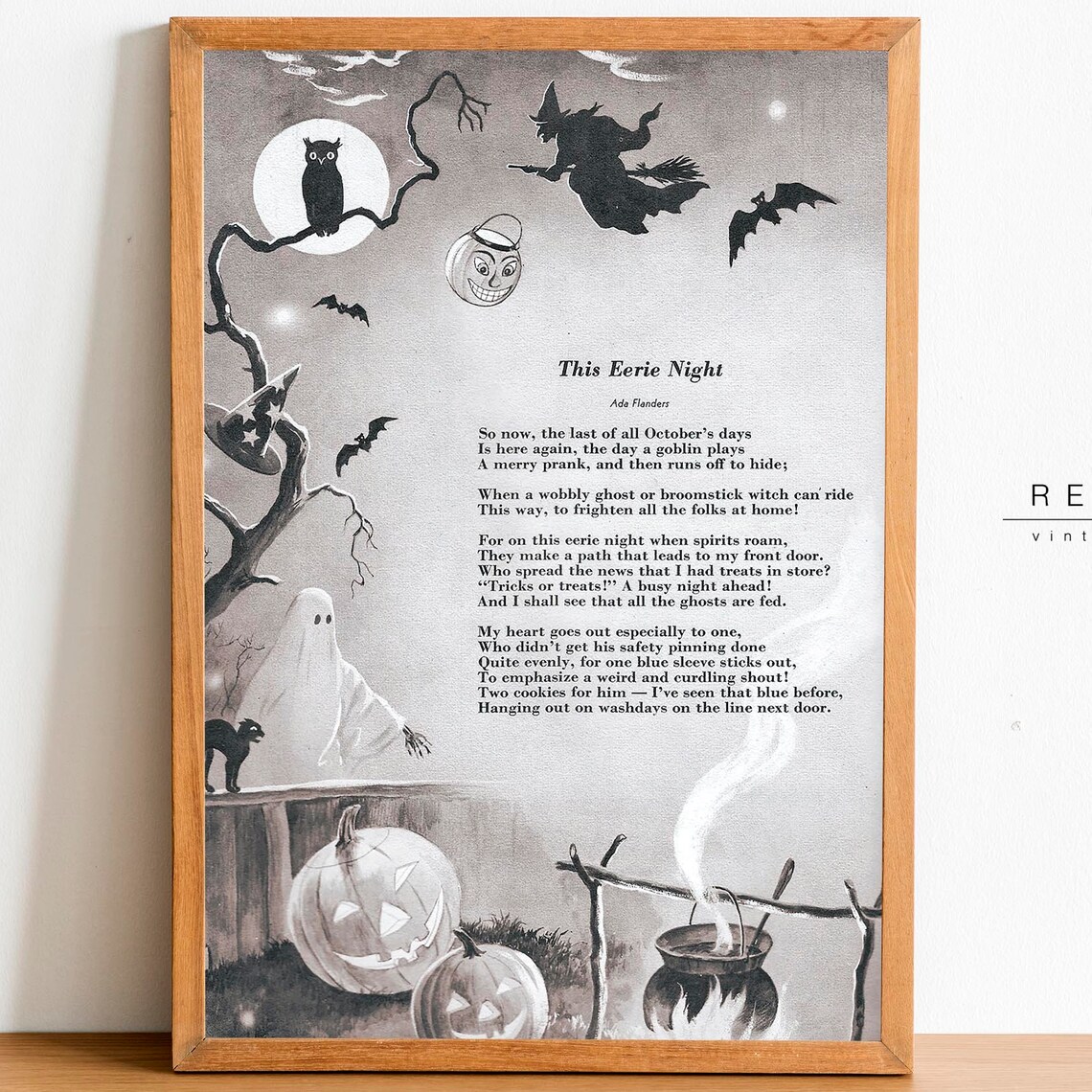 This Eerie Night Halloween Poem Vintage Gothic Wall Art by Ada Flanders