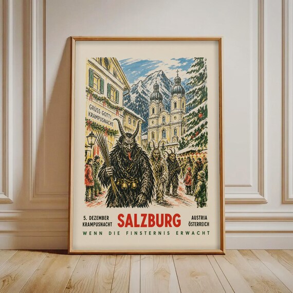 Salzburg Krampusnacht 5 December Austria Vintage Folk Art Travel Poster