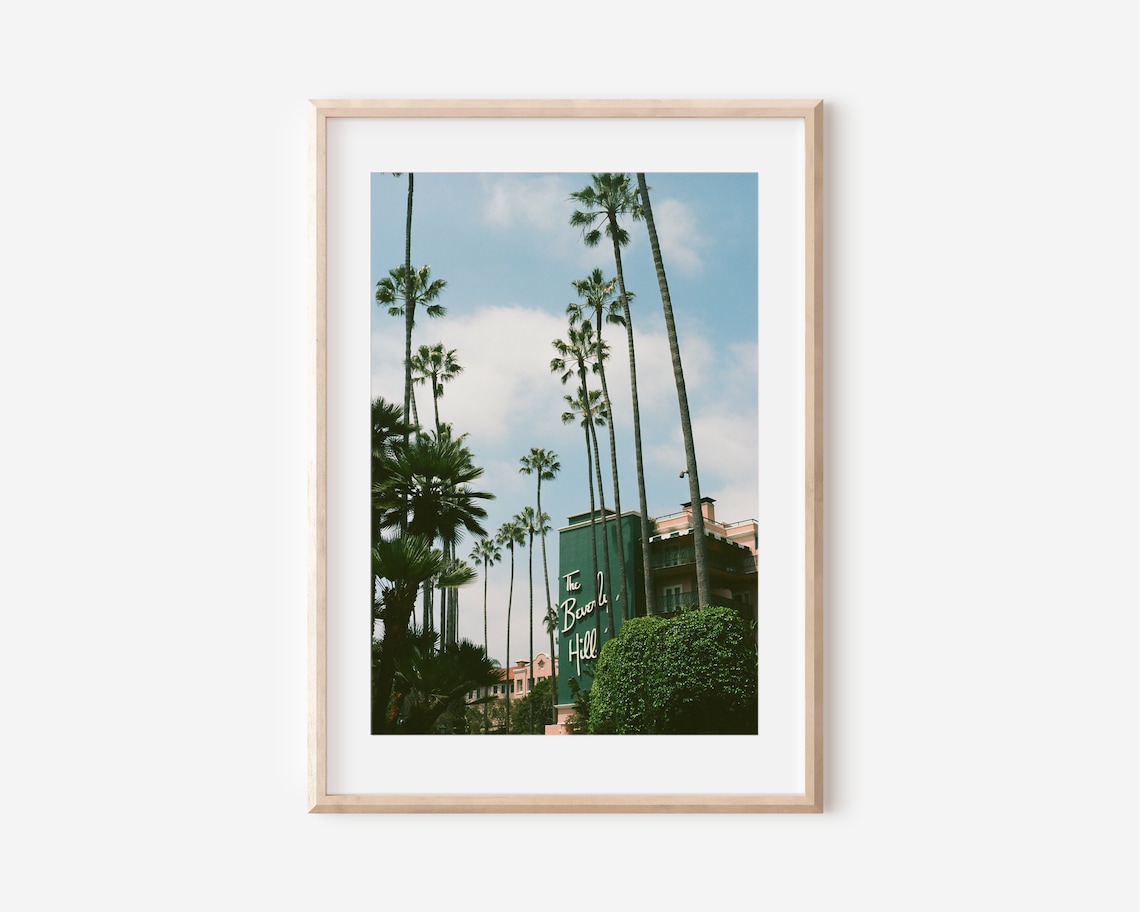 The Beverly Hills Hotel Sign Towering Palm Trees California Poster