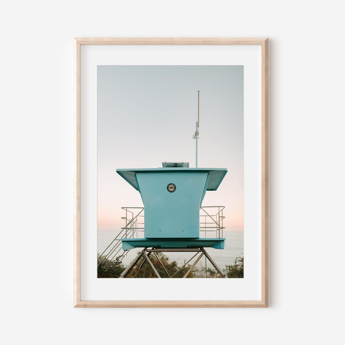 Turquoise Lifeguard Tower at a Pastel California Sunset Beach Poster