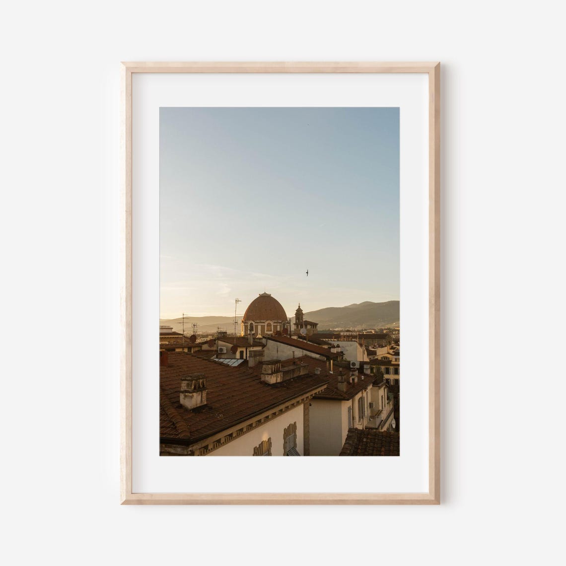 Florence Cathedral Dome Glowing Over Old Rooftops at Dusk Poster