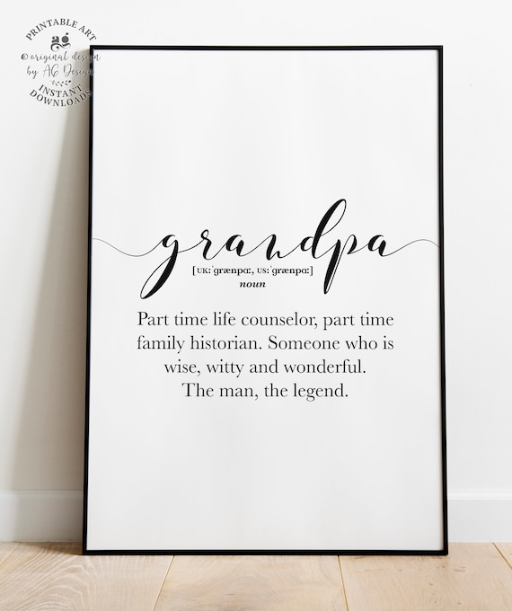 Grandpa Definition Prints Granddad Posters Funny Gifts For Grandfather Pops Quotes Grandparents Present Dictionary Wall Art