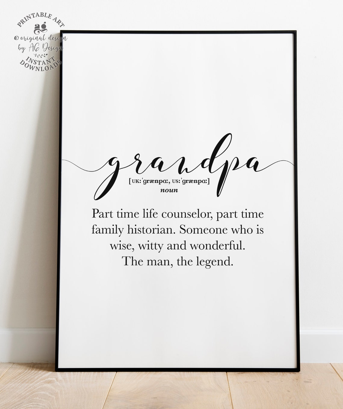 Grandpa Definition Part Time Life Counselor Script Typography Poster