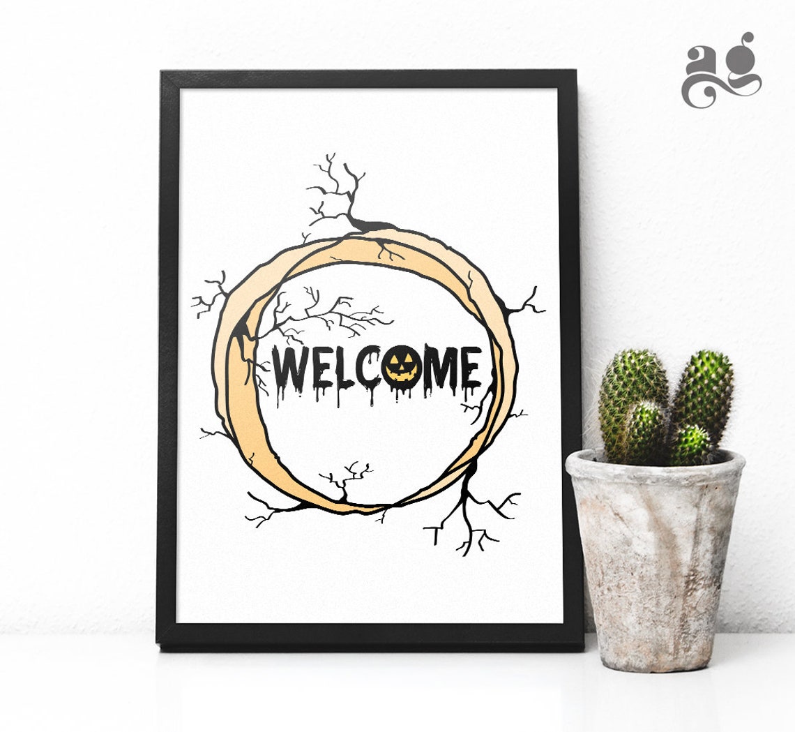 Halloween Welcome Wreath Pumpkin Spooky Branch Door Decor Poster - Image 3