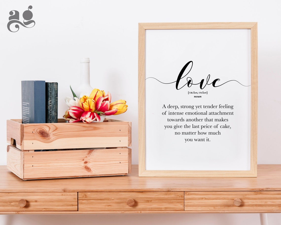Love Dictionary Definition Tender Feeling Script Typography Poster - Image 3