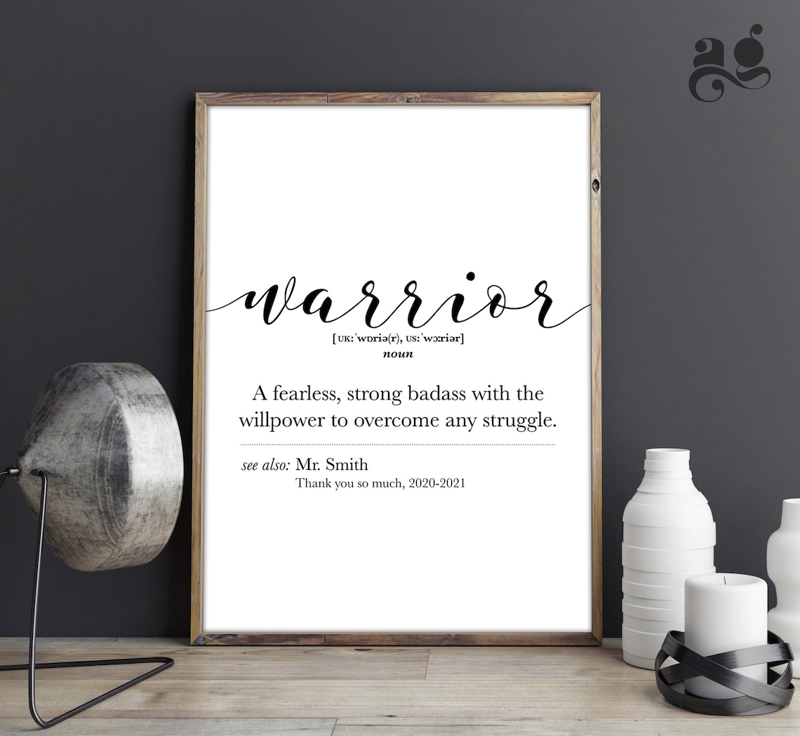 Warrior Definition Art Print, Personalized Courage Gift