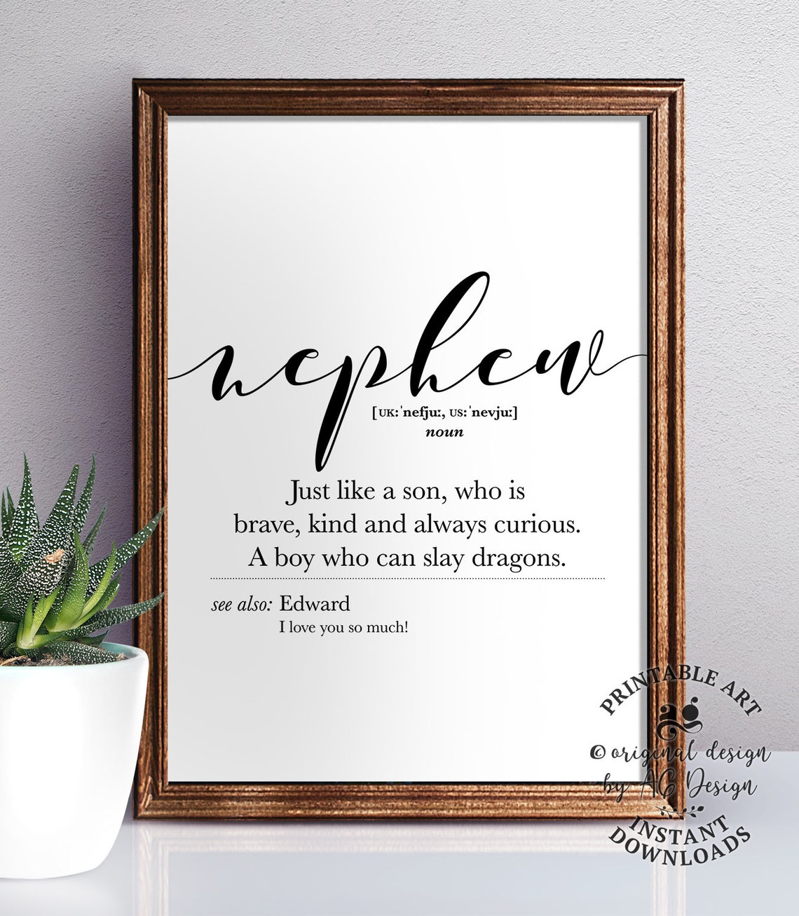 Nephew Definition Brave Kind Curious Boy Script Typography Gift Poster