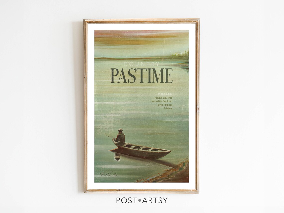 Vintage Fishing Poster, Retro Outdoorsy Decor