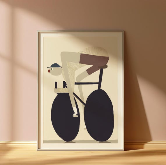 Minimalist Cycling Wall Art Print Modern Abstract Bicycle Poster For Cyclists Sports Decor Geometric Bike Racer Illustration