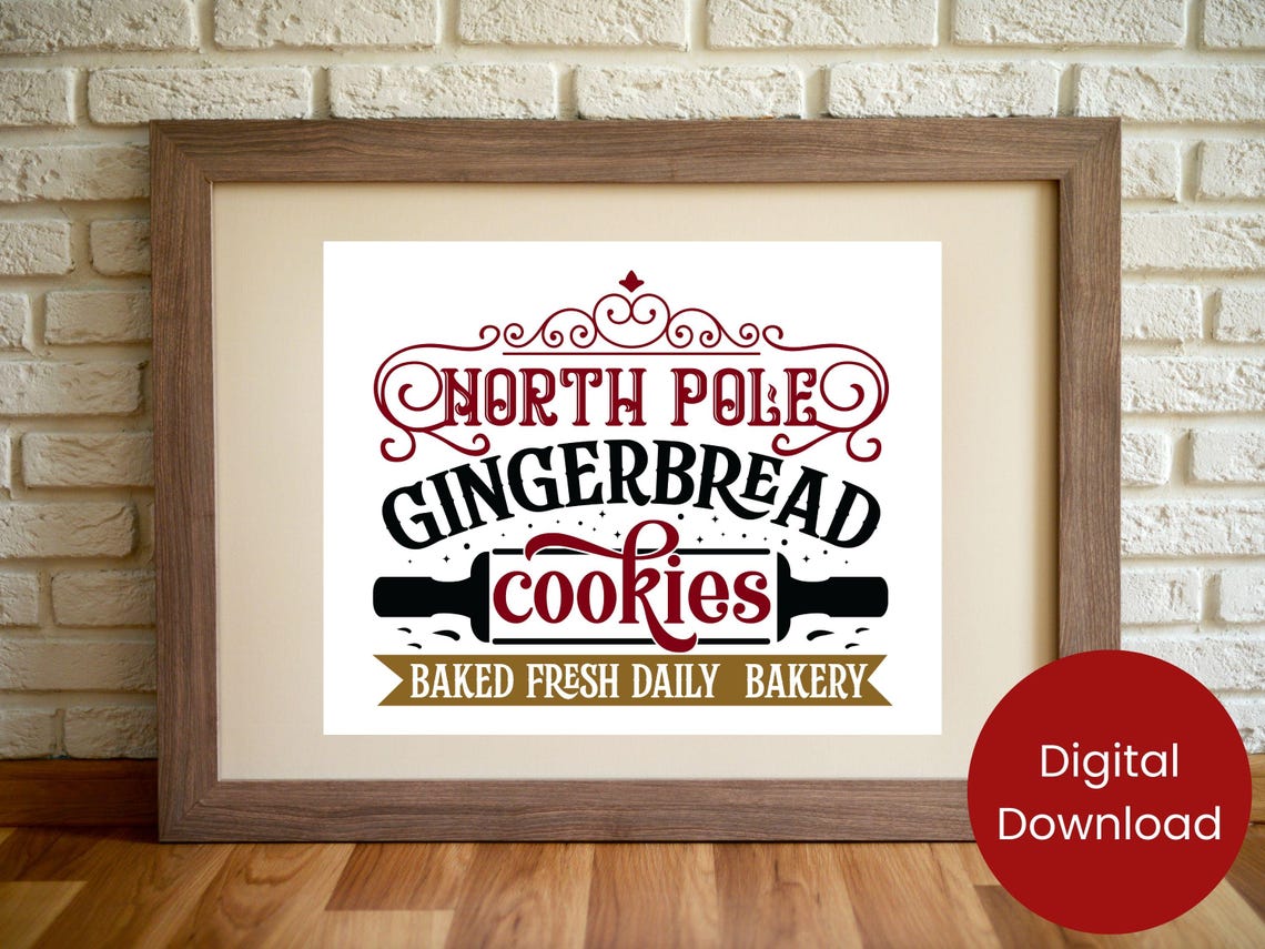 North Pole Gingerbread Cookies Vintage Bakery Sign Typography Poster