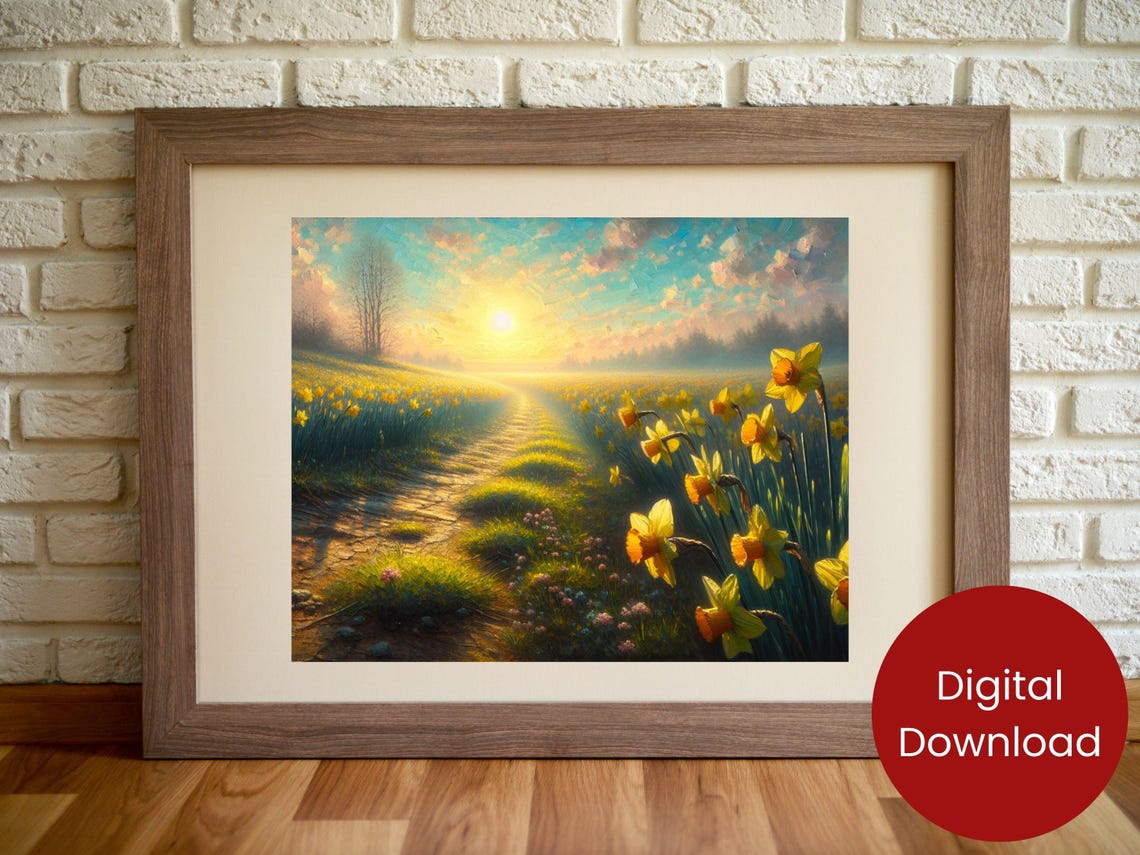 Morning Daffodil Field Sunrise Golden Path Spring Flower Poster