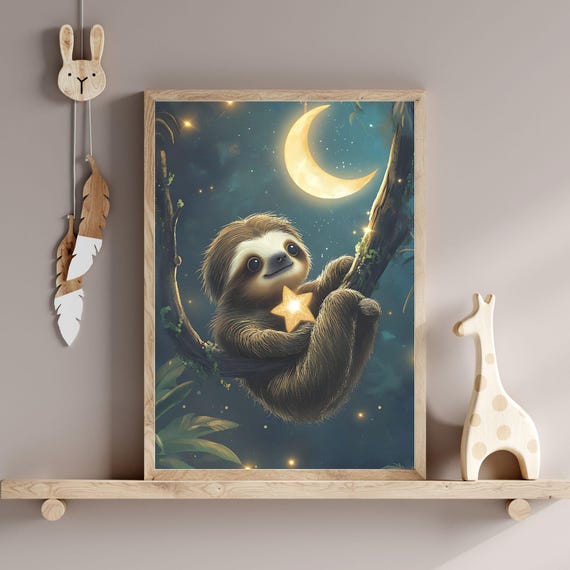Nursery Wall Art Watercolor Sloth Wall Art For Kids Room Or Nursery Cute Animal Decor Sloth Nursery Print Instant