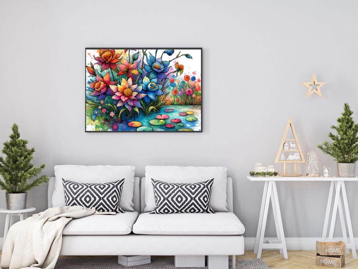 Vibrant Floral Pond Watercolor Lily Pad Bloom Nature Art Poster - Image 3
