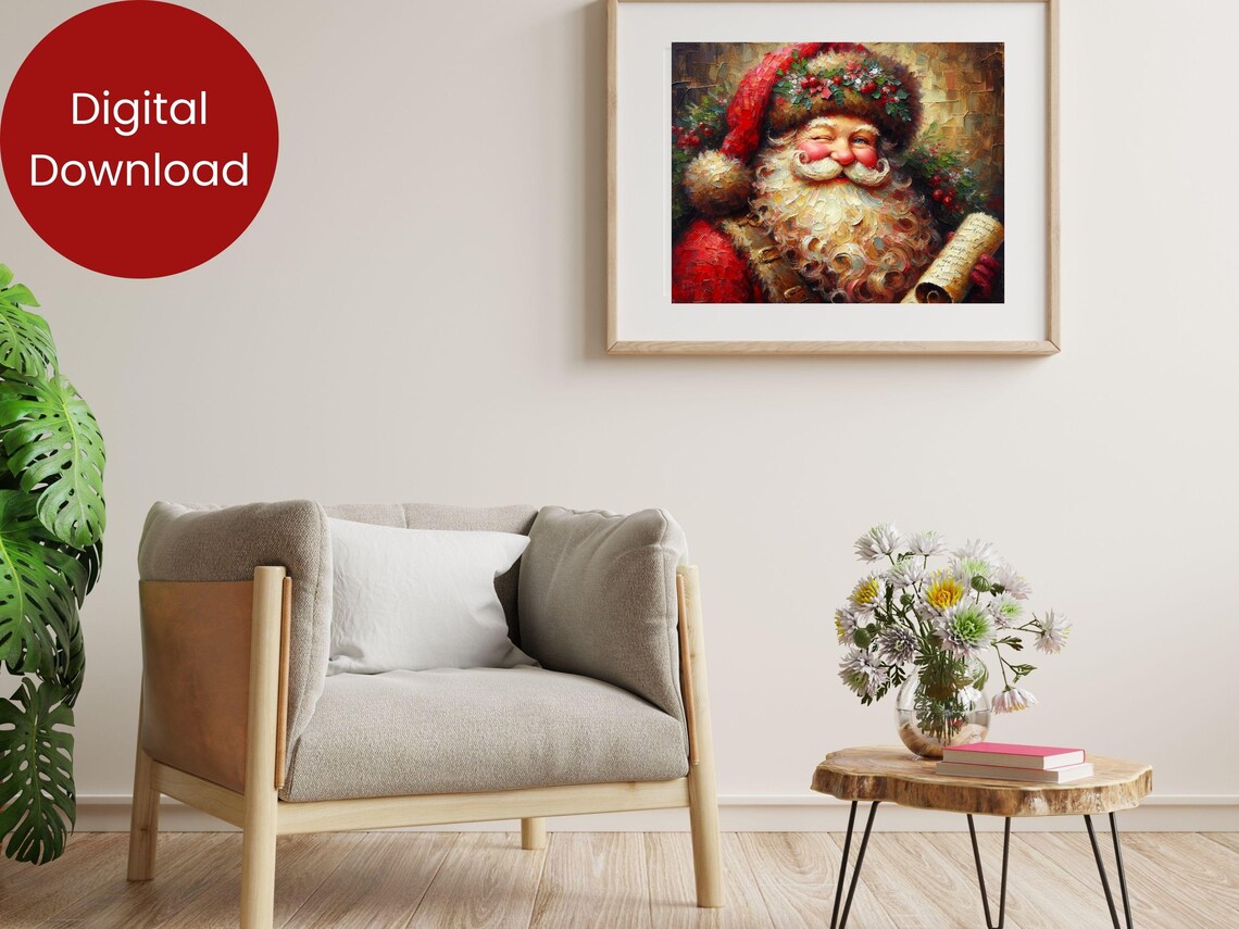 Winking Santa Claus Holding Naughty Nice List Oil Painting Poster - Image 2
