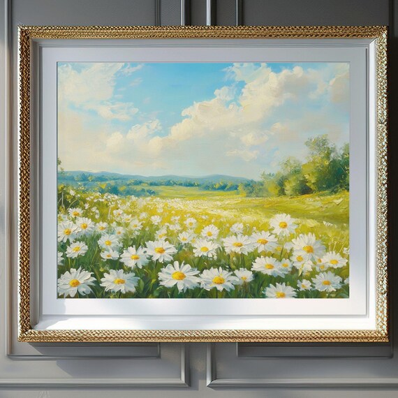 Sunny Daisy Meadow Soft Pastel Rolling Hills Spring Field Poster