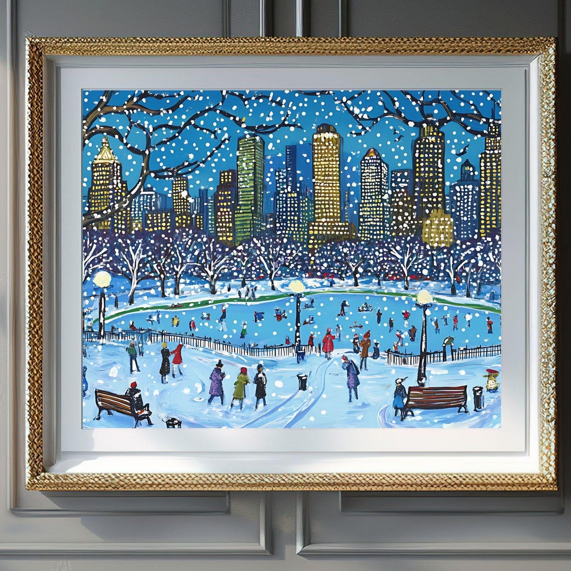 New York City Central Park Ice Skating Rink Night Winter Poster