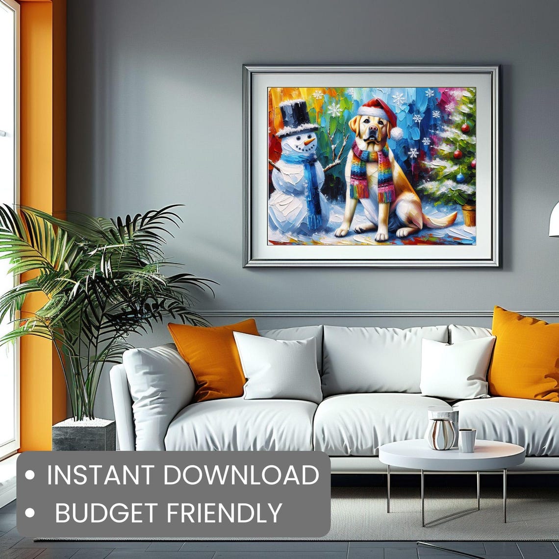 Labrador Retriever Snowman Santa Hat Colorful Winter Dog Poster - Image 2