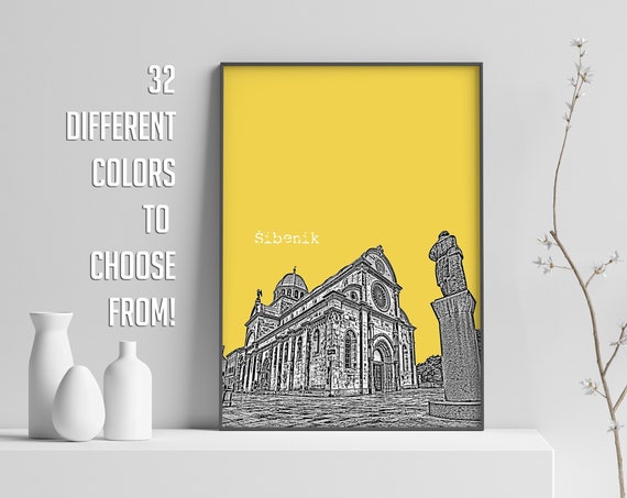 Croatia Print, Sibenik Skyline Travel Poster