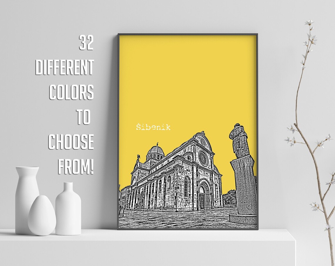Croatia Print, Sibenik Skyline Travel Poster
