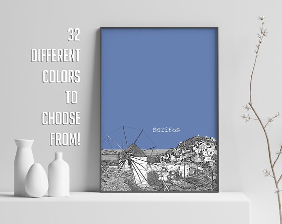 Serifos Print Greece Poster Serifos Skyline Travel Poster City Print Office Wall Decor Serifos Island Greece