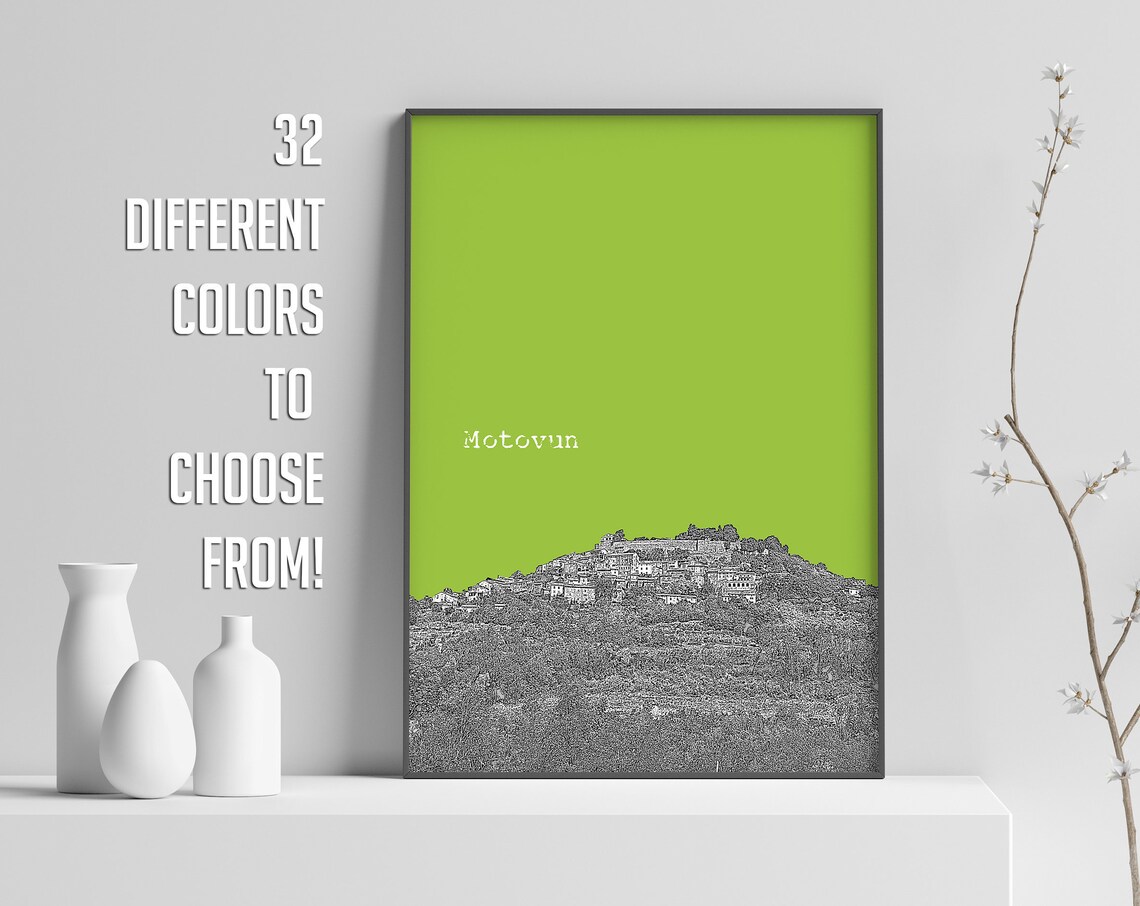 Motovun Istria Hilltop Town Color Block Poster With Custom Sky Color