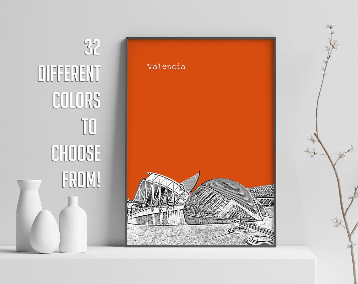 Valencia Orange Pop Art Modern Architecture Domes Sketch Print Decor - Image 3