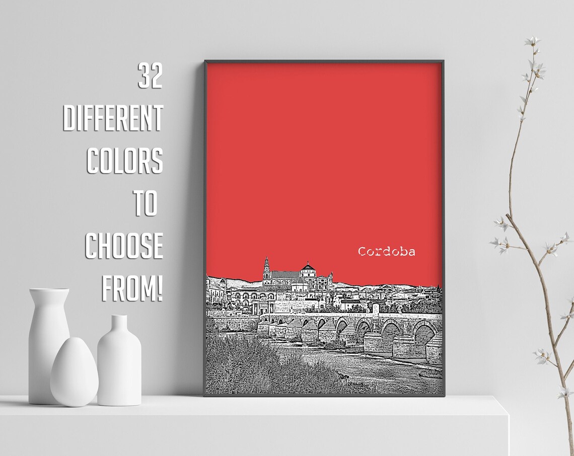 Cordoba Spain Roman Bridge Color Block Poster With Custom Sky Color
