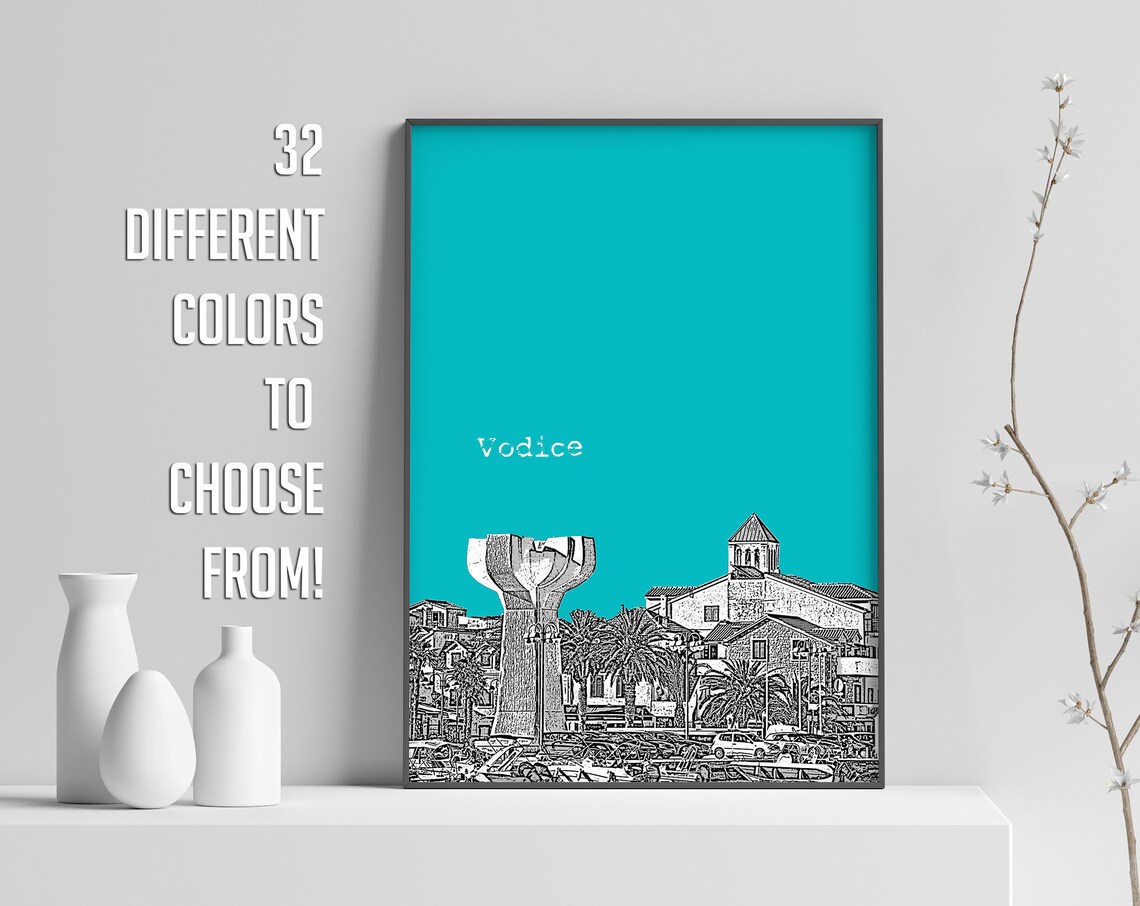 Vodice Croatia Waterfront Color Block Poster With Custom Sky Color