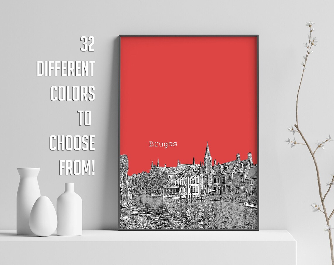 Bruges Belgium Canal Color Block Poster With Custom Sky Color