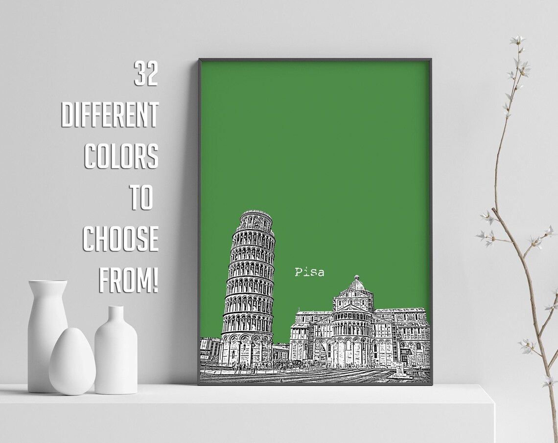 Pisa Italy Leaning Tower Color Block Poster With Custom Sky Color