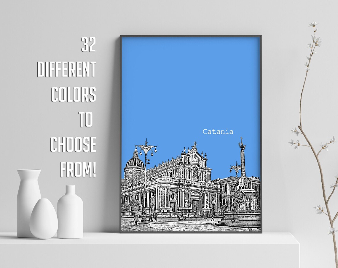 Catania Cathedral Square Bold Blue Pop Art Sicily Travel Poster